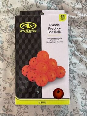 Brand New Unopened Athletic Works Orange Plastic Practice Golf Balls - 15 Pack